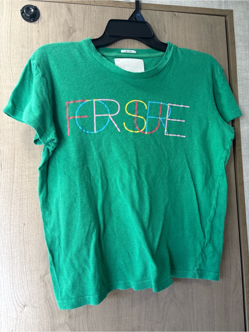 MOTHER Green Kids' Tee with Multicolor Embroidered 'FRSUE'